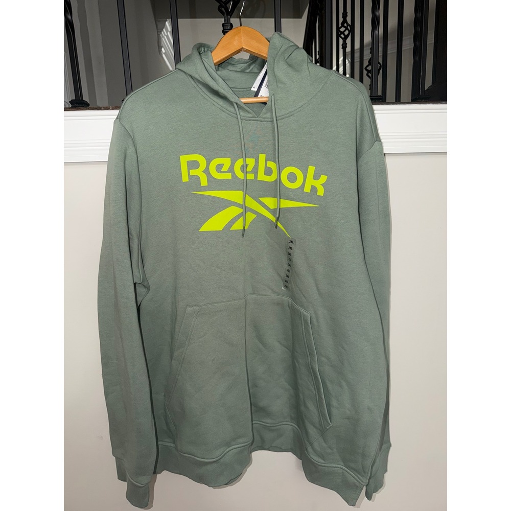 Reebok Mens RI FLC Big Logo Hoodie Harmony Green Fleece‎ Sweatshirt 2XL H54807